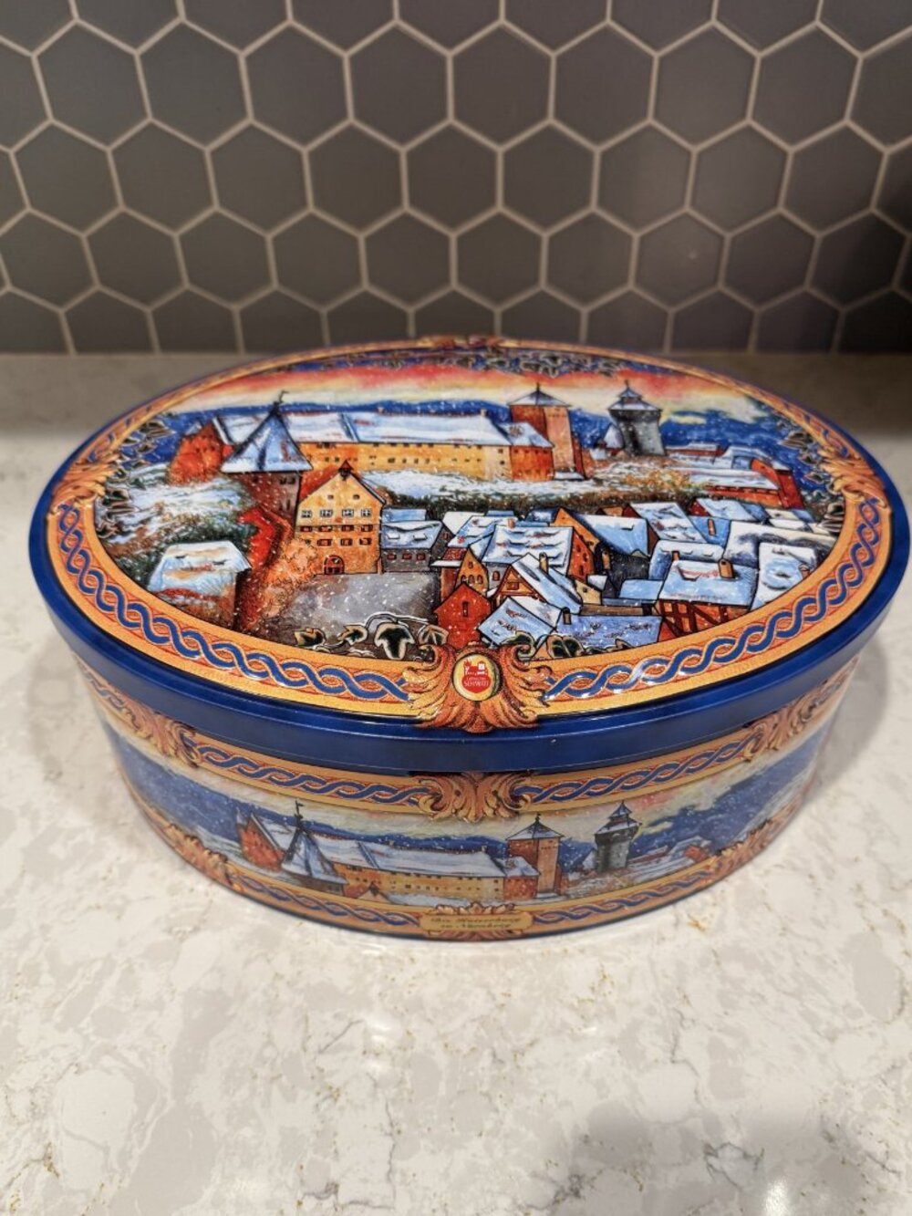 Vintage Schmidt Nuremberg Large Winter Tin